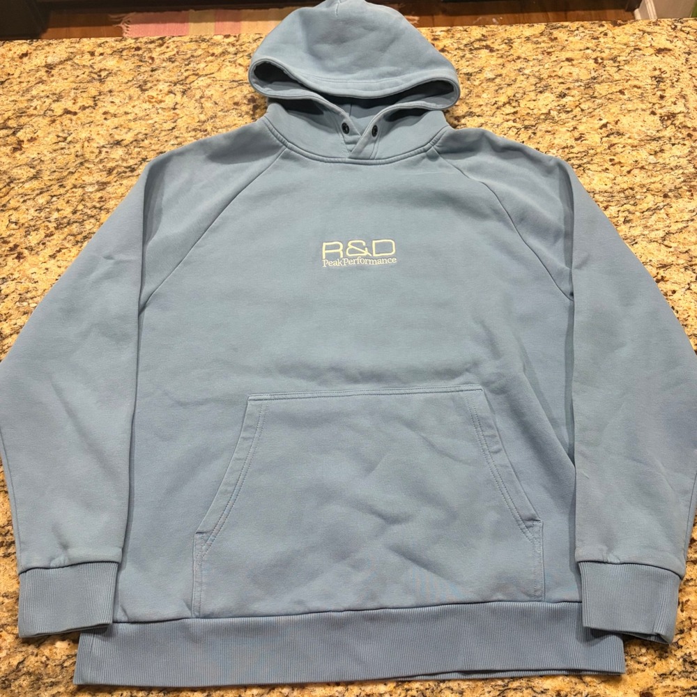 Peak Performance R&D Hoodie Mens XL Blue Embroidered Pullover Sweatshirt ws